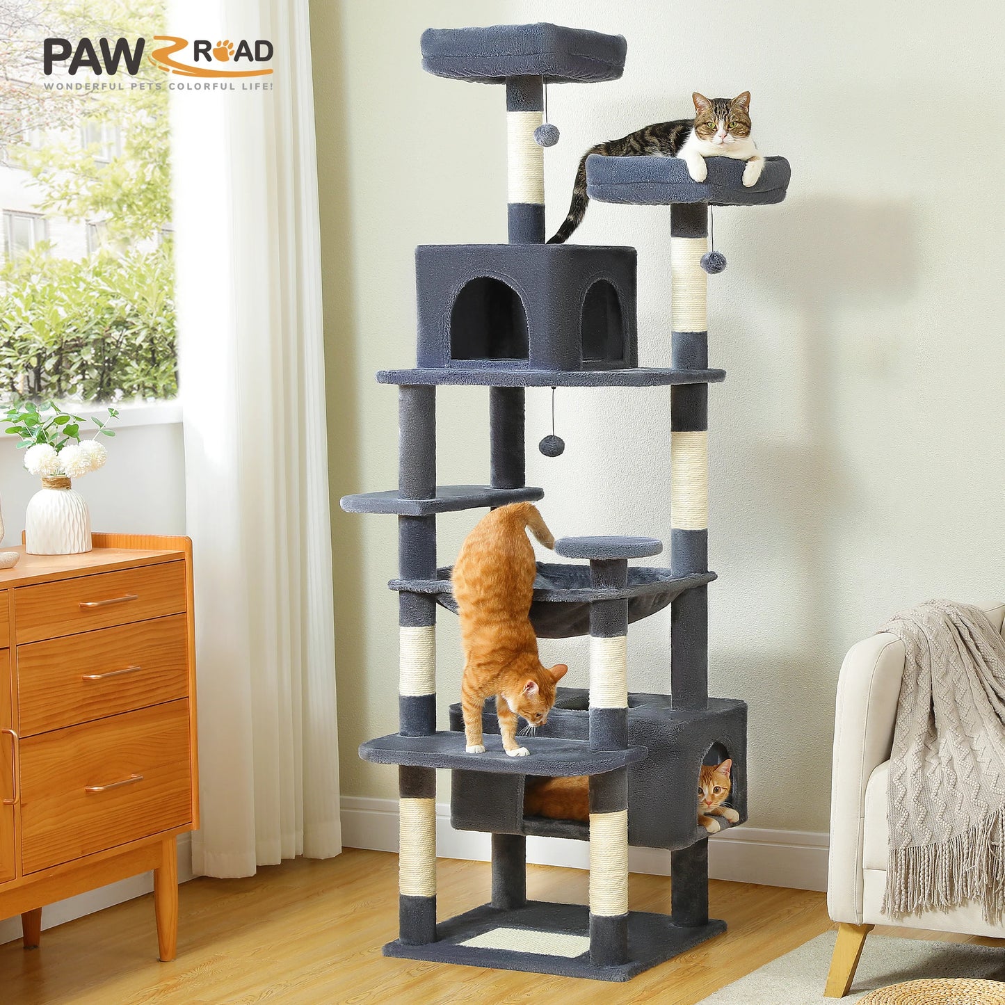 Large Cat Tree and Tower for Indoor Cats With Sisal-Covered Scratching Posts Spacious Hammock Padded Perches and Condos Cat Toys