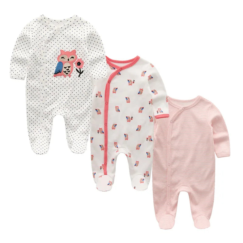 Fashion 3 Pcs Autumn Winter Long Sleeve Casual Sweet Baby Girl Romper 100%Cotton Soft Newborn Jumpsuits Clothes